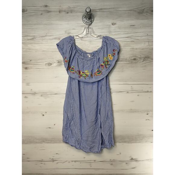 Love Fire Dress Womens Large Off Shoulder Embroidered Striped Boho Floral Summer - Picture 1 of 9